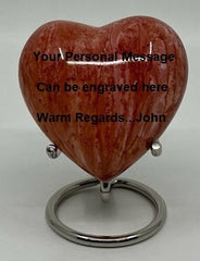 Customizable/ Personalized Heart Shaped Urn in Orange Marble design for Human Ashes - Perfect for Adults & Infants