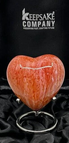 Customizable/ Personalized Heart Shaped Urn in Orange Marble design for Human Ashes - Perfect for Adults & Infants