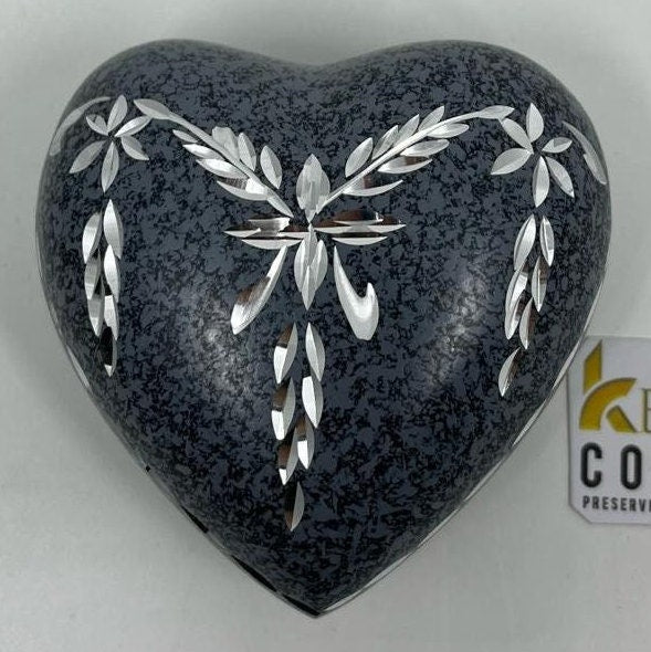 Keepsake Company's Heart Shaped Urns with precise garland engraving in Black Marble colour  for Human Ashes - Perfect for Adults & Infants