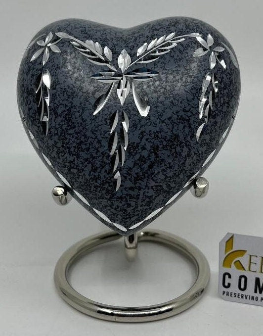 Keepsake Company's Heart Shaped Urns with precise garland engraving in Black Marble colour  for Human Ashes - Perfect for Adults & Infants