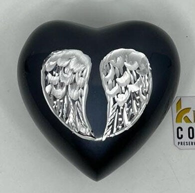 Keepsake Company's Heart Shaped mini Urns with Stand and Bag engraved with angel's wings for Human Ashes - Perfect for Adults & Infants