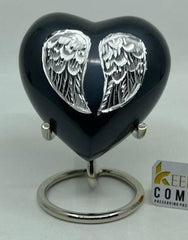 Keepsake Company's Heart Shaped mini Urns with Stand and Bag engraved with angel's wings for Human Ashes - Perfect for Adults & Infants