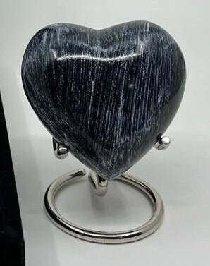 Keepsake Company's Heart Shaped Urns in grey black colour with Stand and Box for Human Ashes - Perfect for Adults & Infants