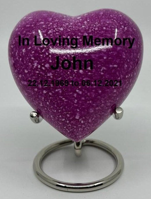 Engraveable Mini Heart Urn /  Small Urns for Human Ashes in Pink Marble Design from Keepsake Company