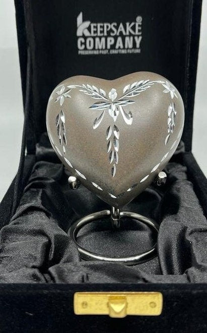 Keepsake Company's Heart Shaped Urns with precise garland engraving in Brown colour  for Human Ashes - Perfect for Adults & Infants