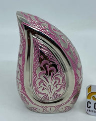 Keepsake Company's Pink and Nickel teardrop mini Cremation Urn For Human Ashes - Perfect for Adult and Infants