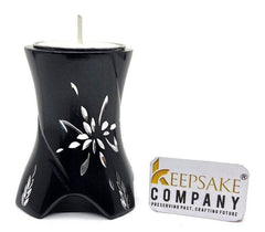 Keepsake Company's Tealight Cremation Urn in Jade Black color and garland engraving design