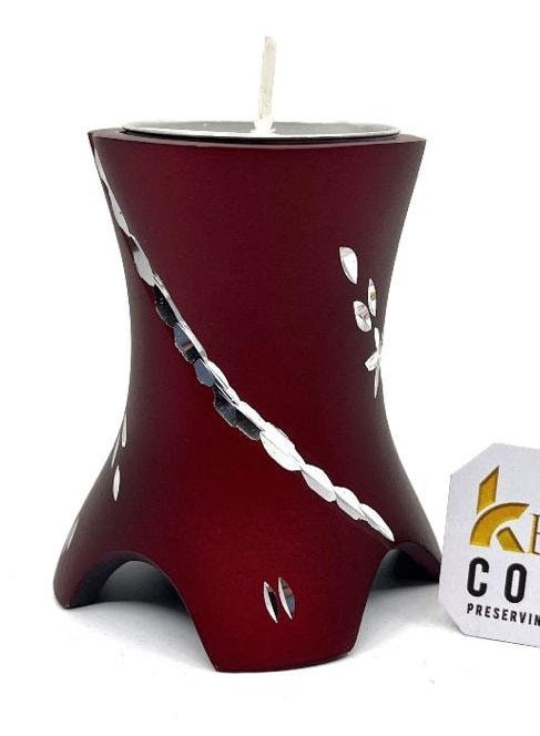 Keepsake Company's Tealight Cremation Urn in gracious Maroon / Red color and sparkling engraving design