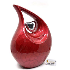 Red Pearl Enamel Adult teardrop Cremation Urn with Silver shining heart For Human Ashes