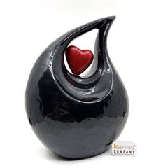 Black Pearl Enamel Teardrop Adult Cremation Urn with Red Heart  For Human Ashes / Cremation Urns for Ashes adult  by keepsake company