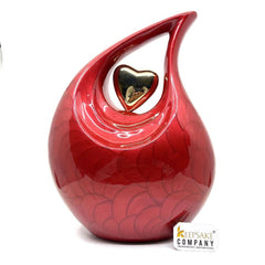 Red teardrop Cremation Urn with 24 carats Gold plated heart - Urns For Human Ashes - Urn For Ashes - Memorial Urn - Keepsake urns for Ashes