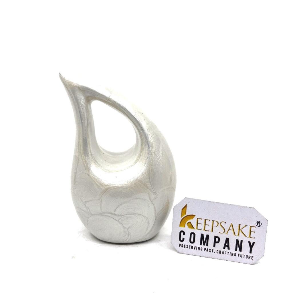 Pearl white teardrop mini Cremation Urn without Heart for Human Ashes - Perfect for Adult and Infants