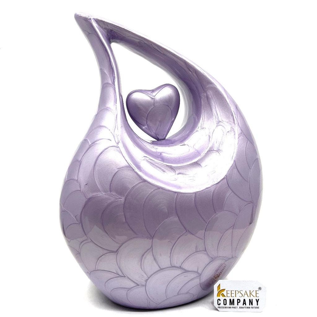 Light Purple Pearl teardrop Enamel Adult Cremation Urn with Purple Heart For Human Ashes from Keepsake Company