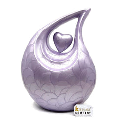 Light Purple Pearl teardrop Enamel Adult Cremation Urn with Purple Heart For Human Ashes from Keepsake Company