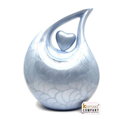 Light Blue Pearl teardrop Cremation Urn with Light Blue Heart For Human Ashes - Memorial Urn - Personalized Urn - Funeral Urn - Ash Urn