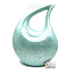 Keepsake Company's Light Green Pearl teardrop Enamel Adult Cremation Urn For Human Ashes