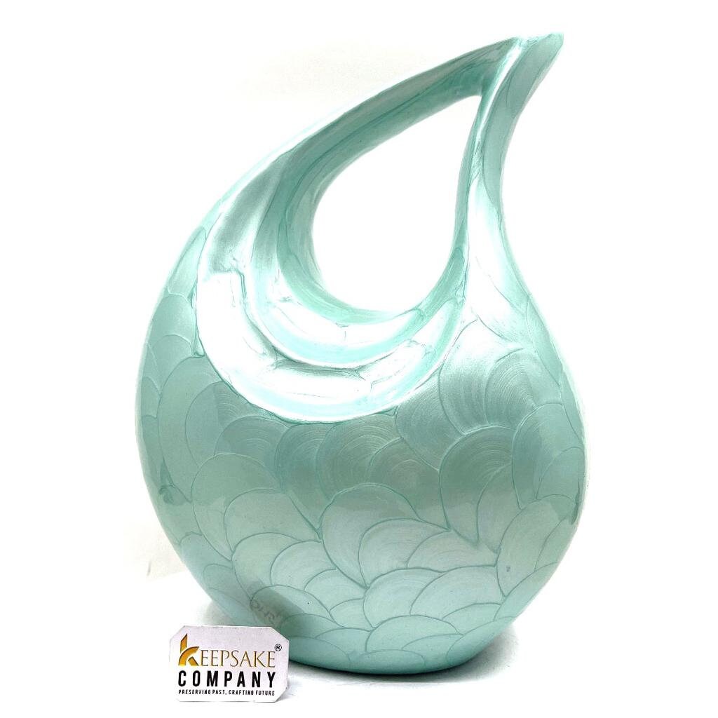 Keepsake Company's Light Green Pearl teardrop Enamel Adult Cremation Urn For Human Ashes