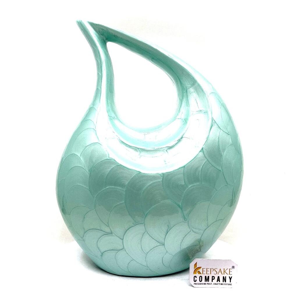 Keepsake Company's Light Green Pearl teardrop Enamel Adult Cremation Urn For Human Ashes