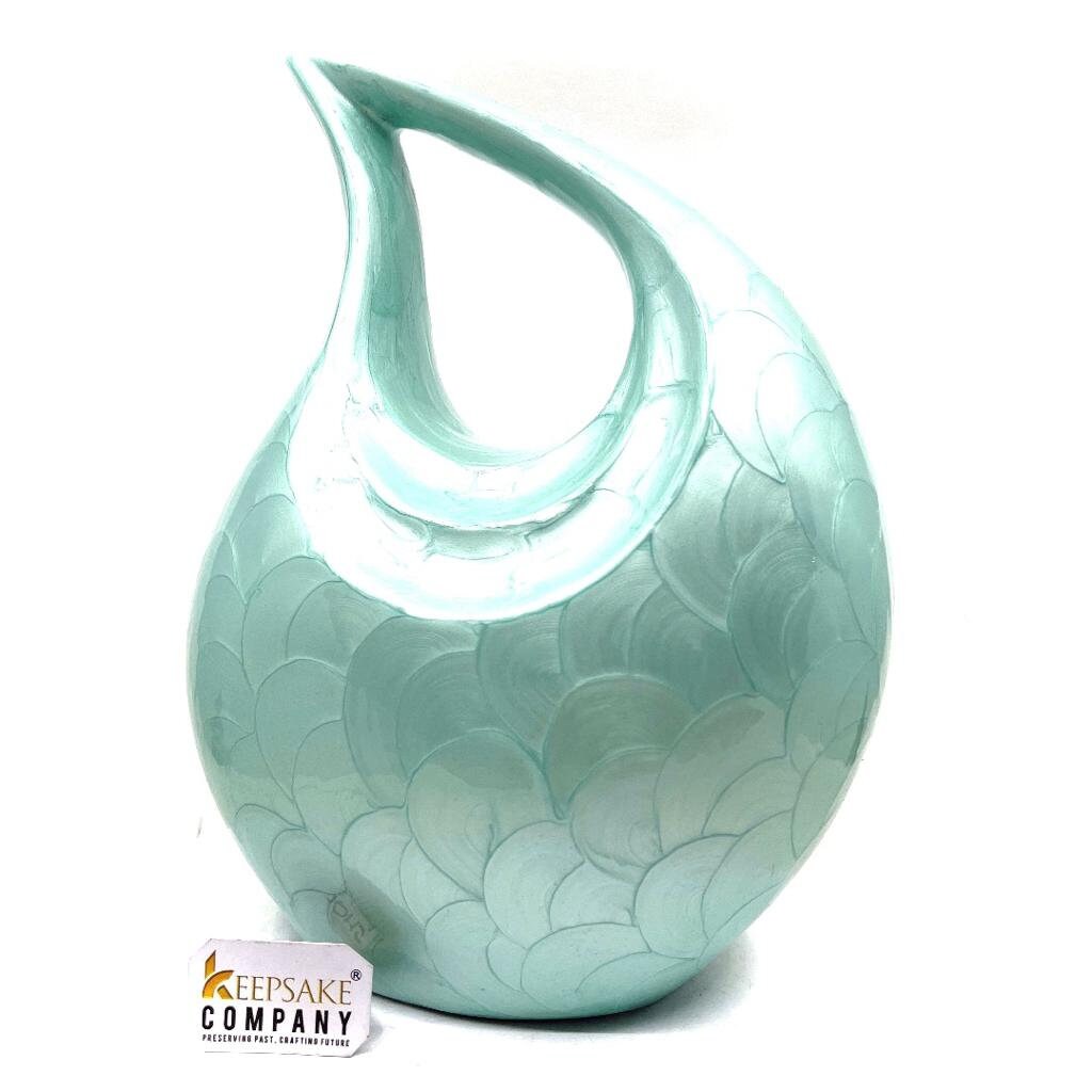 Keepsake Company's Light Green Pearl teardrop Enamel Adult Cremation Urn For Human Ashes