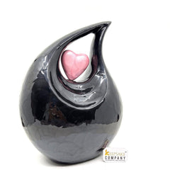 Keepsake Company's Jade  Black Pearl Enamel Teardrop Adult Cremation Urn with Pink Heart Insert For Human Ashes perfect for Adults.