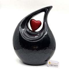 Black Pearl Enamel Teardrop Adult Cremation Urn with Red Heart  For Human Ashes / Cremation Urns for Ashes adult  by keepsake company