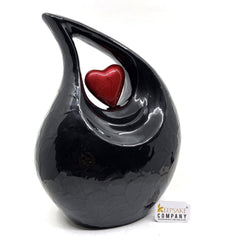 Black Pearl Enamel Teardrop Adult Cremation Urn with Red Heart  For Human Ashes / Cremation Urns for Ashes adult  by keepsake company