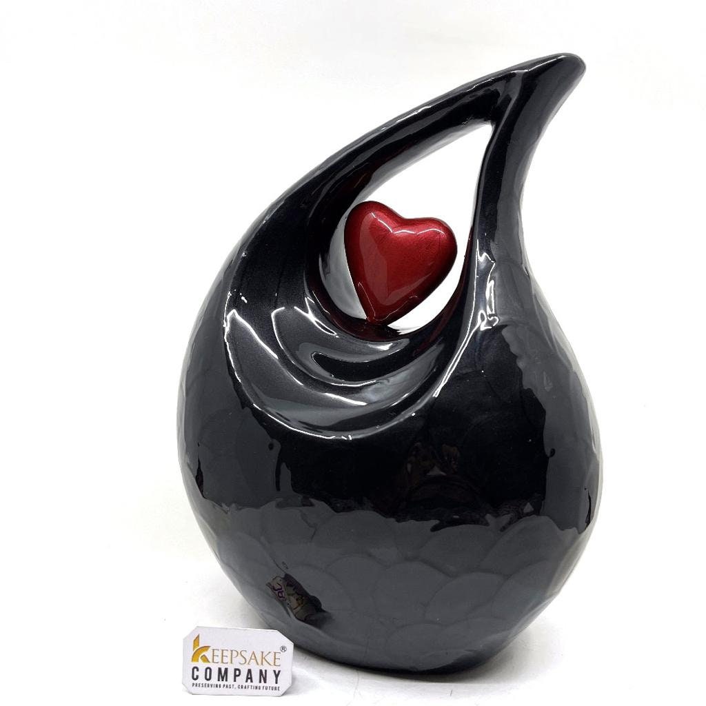 Black Pearl Enamel Teardrop Adult Cremation Urn with Red Heart  For Human Ashes / Cremation Urns for Ashes adult  by keepsake company