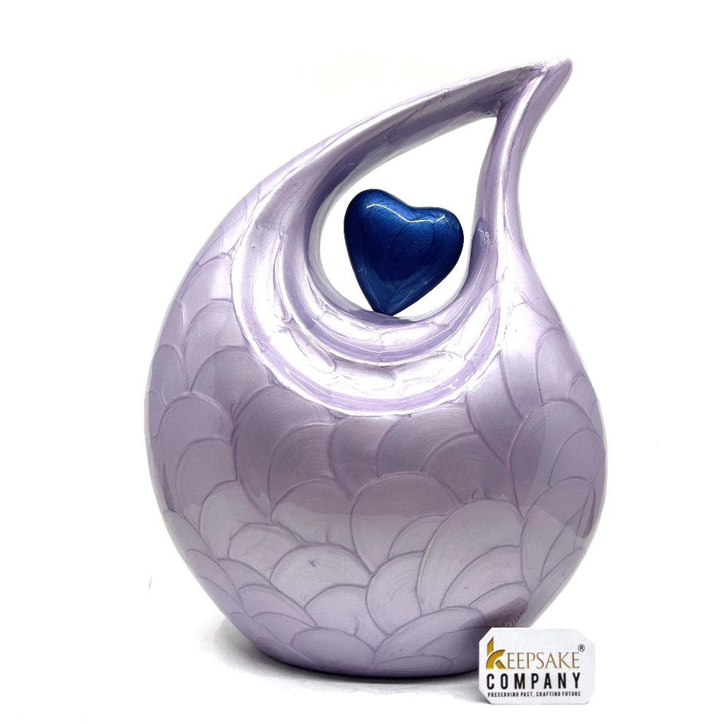 Purple Teardrop Enamel Adult Cremation Urn with Dark Blue Heart For Human Ashes - Can be Engraved in different Colours from Keepsake Company