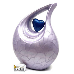 Purple Teardrop Enamel Adult Cremation Urn with Dark Blue Heart For Human Ashes - Can be Engraved in different Colours from Keepsake Company