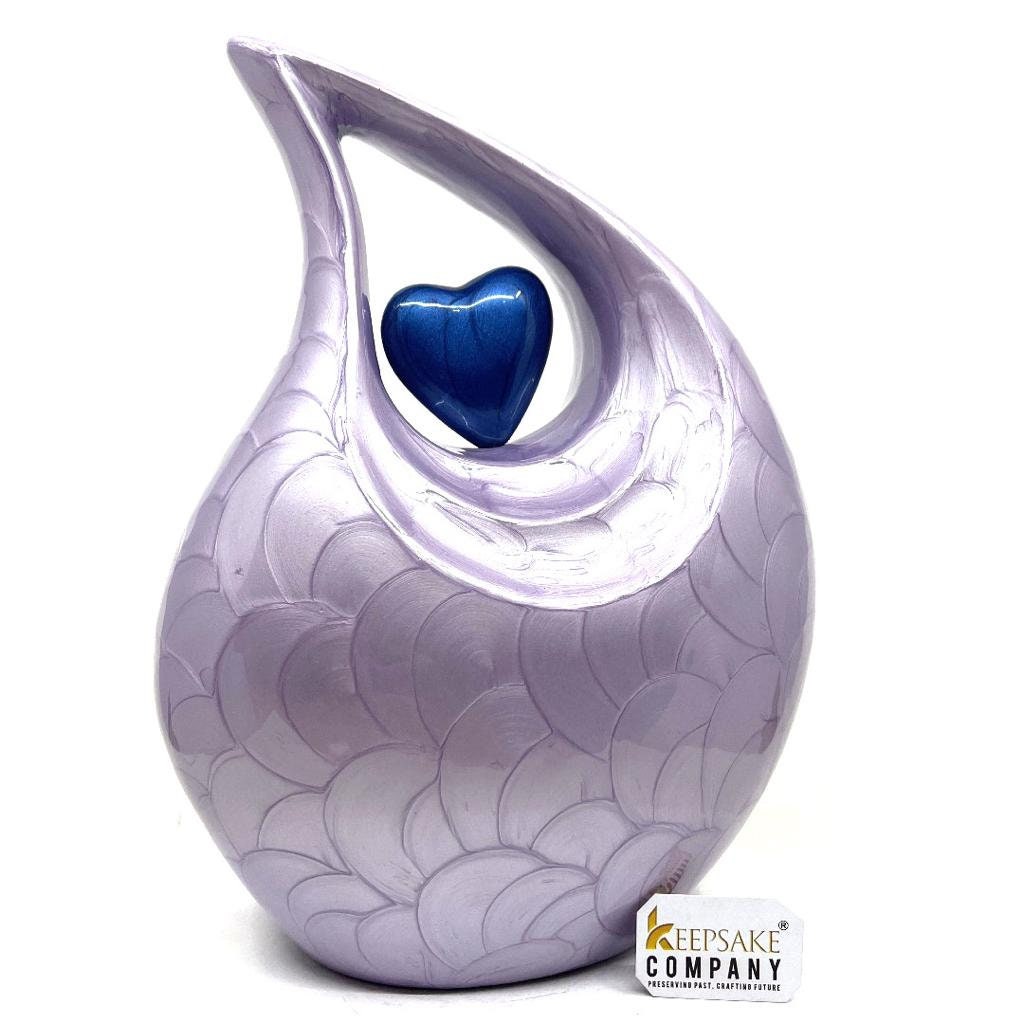 Purple Teardrop Enamel Adult Cremation Urn with Dark Blue Heart For Human Ashes - Can be Engraved in different Colours from Keepsake Company