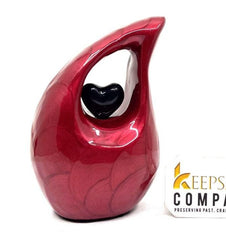 Keepsake Company's Pearl Red teardrop mini Cremation Urn with Black Heart for Human Ashes - Perfect for Adult and Infants