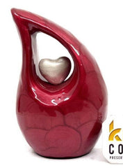 Pearl Red teardrop mini Cremation Urn with White Heart for Human Ashes - Perfect for Adult and Infants from Keepsake Company