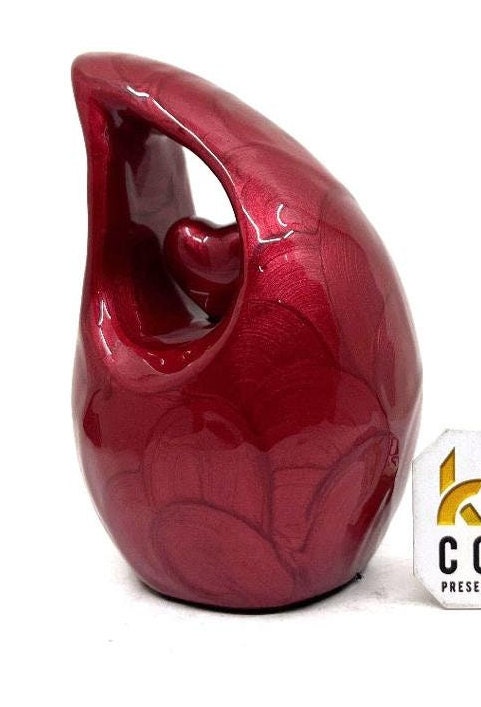 Red Teardrop Cremation Urn with Red Heart for Human Ashes - Urn For Ashes - Keepsake Urn - Funeral Urn - Memorial Urn - Personalized Urn