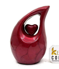 Red Teardrop Cremation Urn with Red Heart for Human Ashes - Urn For Ashes - Keepsake Urn - Funeral Urn - Memorial Urn - Personalized Urn