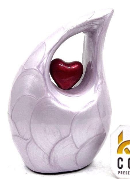 Lavender teardrop mini Cremation Urn with Red Heart for Human Ashes - Urn For Ashes - Urn - Keepsake Urn - Funeral Urn - Memorial Urn.