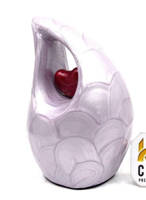 Lavender teardrop mini Cremation Urn with Red Heart for Human Ashes - Urn For Ashes - Urn - Keepsake Urn - Funeral Urn - Memorial Urn.