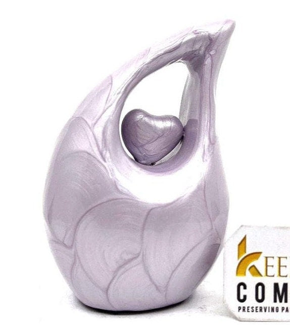 Keepsake Company's Pearl Purple teardrop mini Cremation Urn with purple Heart for Human Ashes - Perfect for Adult and Infants