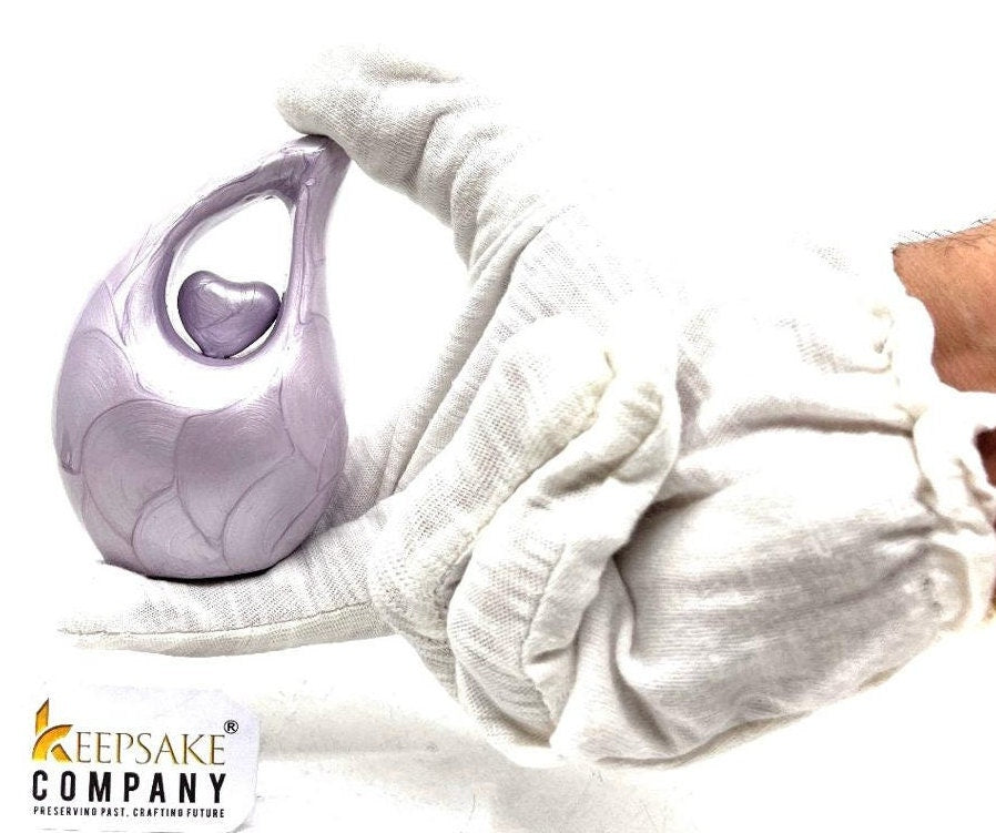 Keepsake Company's Pearl Purple teardrop mini Cremation Urn with purple Heart for Human Ashes - Perfect for Adult and Infants