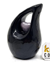 Black teardrop mini Cremation Urn with Purple Heart for Human Ashes - Perfect for Adult and Infants from Keepsake Company