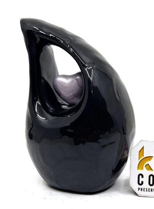 Black teardrop mini Cremation Urn with Purple Heart for Human Ashes - Perfect for Adult and Infants from Keepsake Company