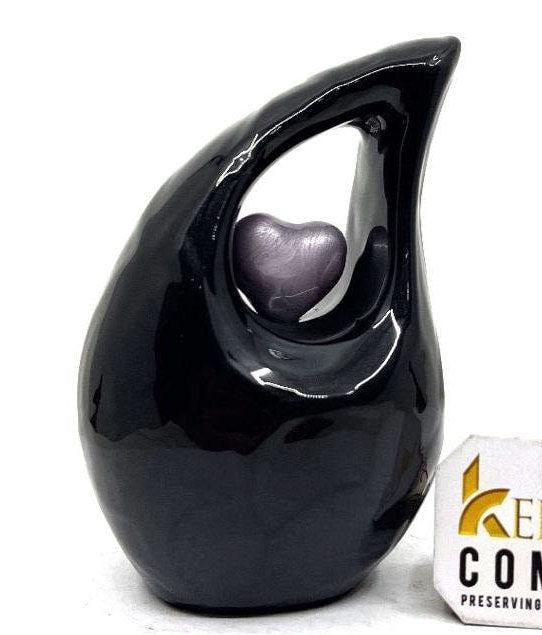 Black teardrop mini Cremation Urn with Purple Heart for Human Ashes - Perfect for Adult and Infants from Keepsake Company