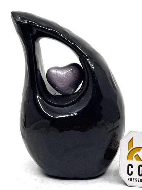 Black teardrop mini Cremation Urn with Purple Heart for Human Ashes - Perfect for Adult and Infants from Keepsake Company