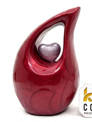 Pearl Red teardrop mini Cremation Urn with Purple Heart for Human Ashes - Perfect for Adult and Infants from Keepsake Company