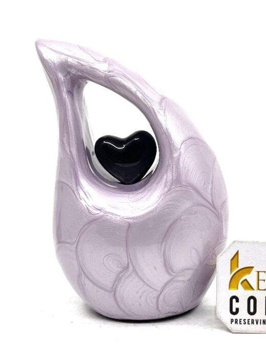 Keepsake Company's Pearl Purple teardrop mini Cremation Urn with Black Heart for Human Ashes - Perfect for Adult and Infants