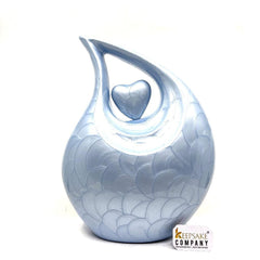 Light Blue Pearl teardrop Cremation Urn with Light Blue Heart For Human Ashes - Memorial Urn - Personalized Urn - Funeral Urn - Ash Urn