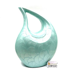 Keepsake Company's Light Green Pearl teardrop Enamel Adult Cremation Urn For Human Ashes