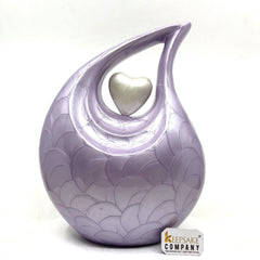 Purple Pearl teardrop Enamel Adult Cremation Urn with White Heart For Human Ashes by Keepsake Company