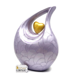 Keepsake Company's Purple Pearl teardrop Enamel Adult Cremation Urn with Golden/ Pale Enamel Heart For Human Ashes