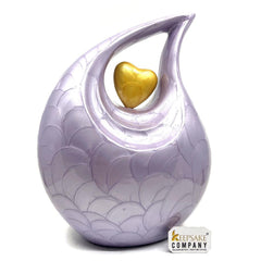 Keepsake Company's Purple Pearl teardrop Enamel Adult Cremation Urn with Golden/ Pale Enamel Heart For Human Ashes