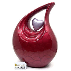 Red Pearl Enamel Adult teardrop Cremation Urn with Lavender heart, Urns for Ashes, Urns for Humans, Ashes Keepsakes, Decorative Urns